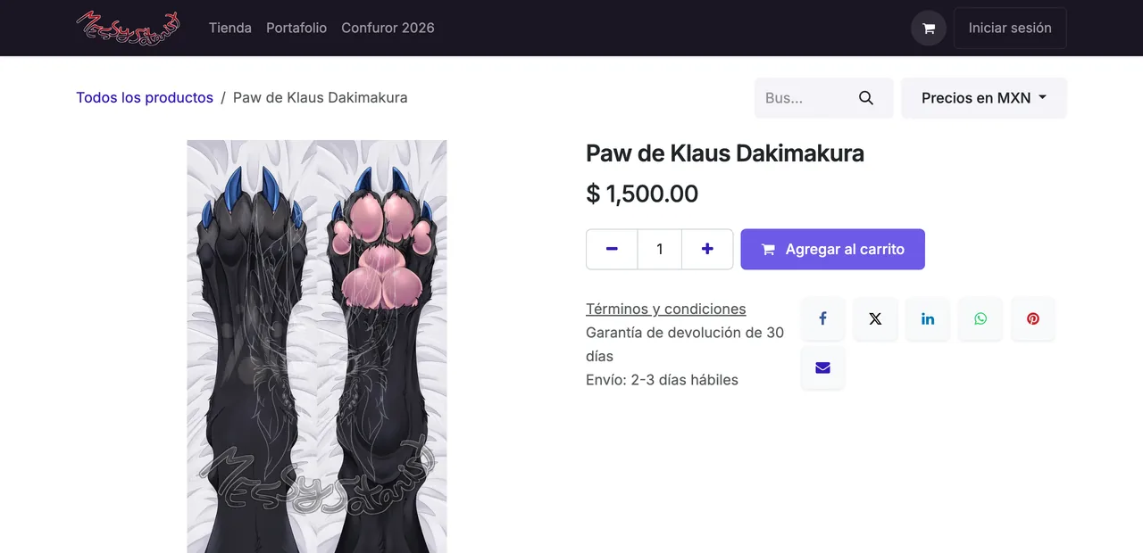 Ficha de producto con variantes, precio y opciones de compra